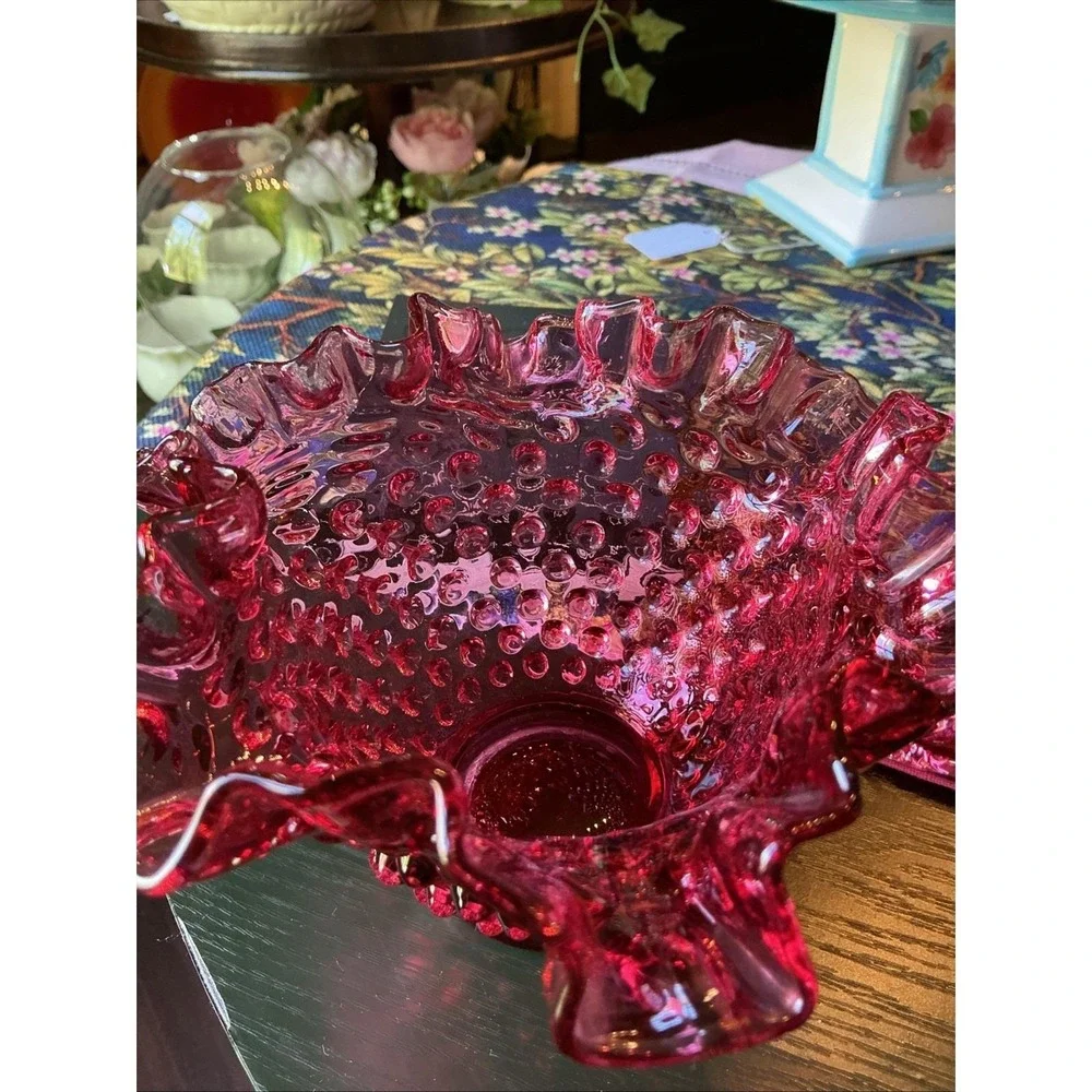 Vintage Fenton Cranberry Pink Hobnail 6.5